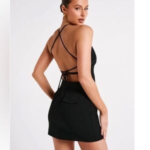 NWT Meshki Diana Suiting Dress Tie Back Belted Mini